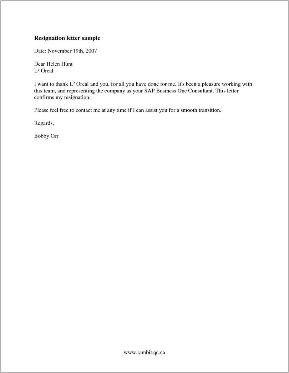 Template Resignation Letter Nz