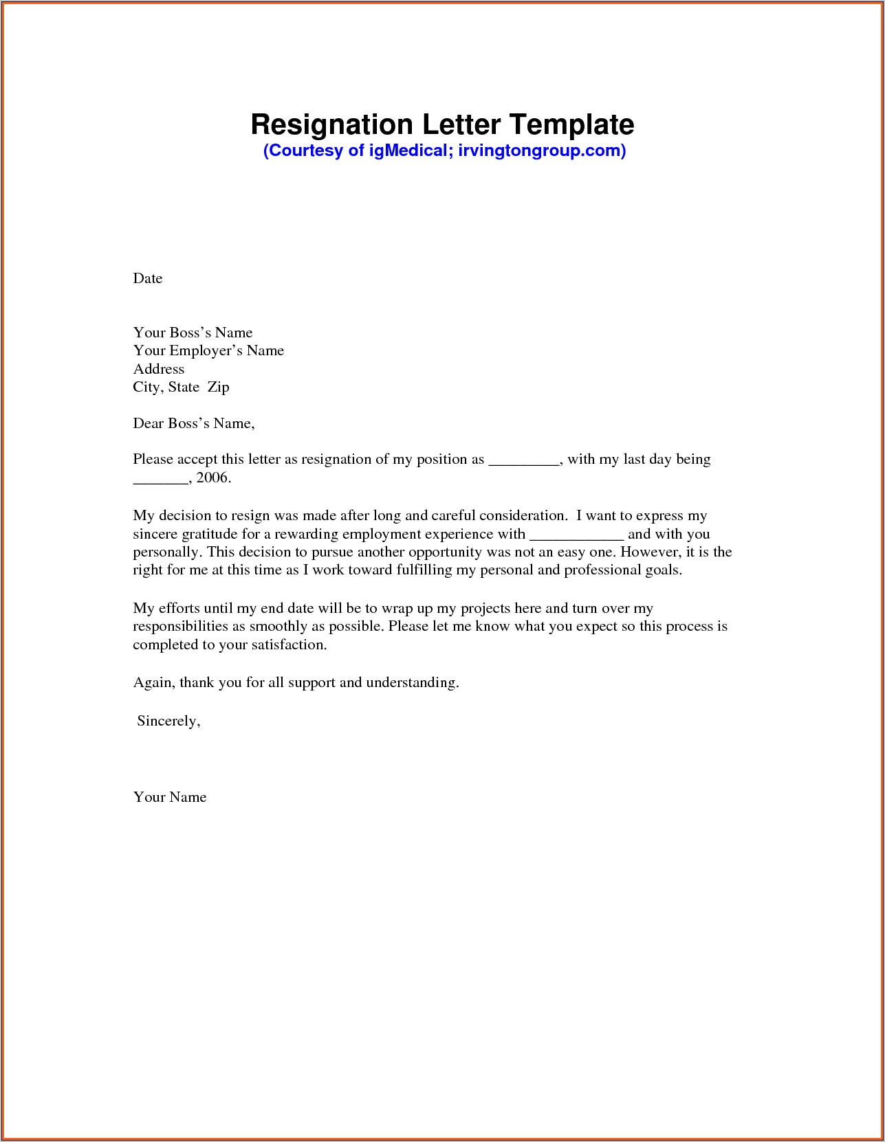 Template Resignation Letter Pdf
