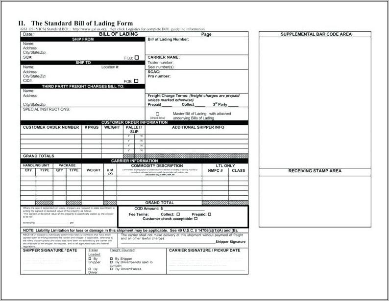 Trucking Bill Of Lading Template