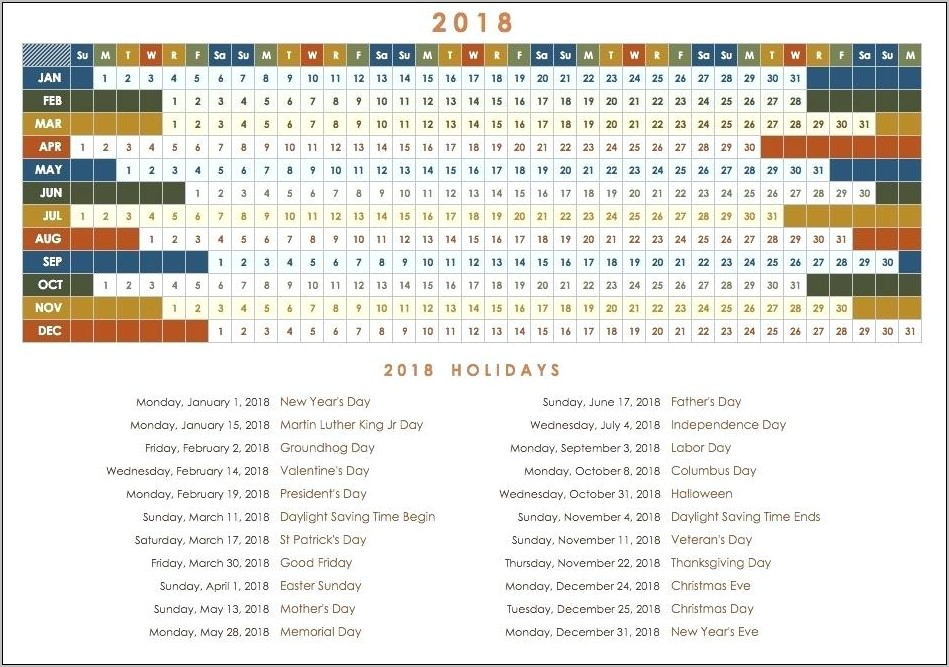 Week At A Glance Calendar Template 2018