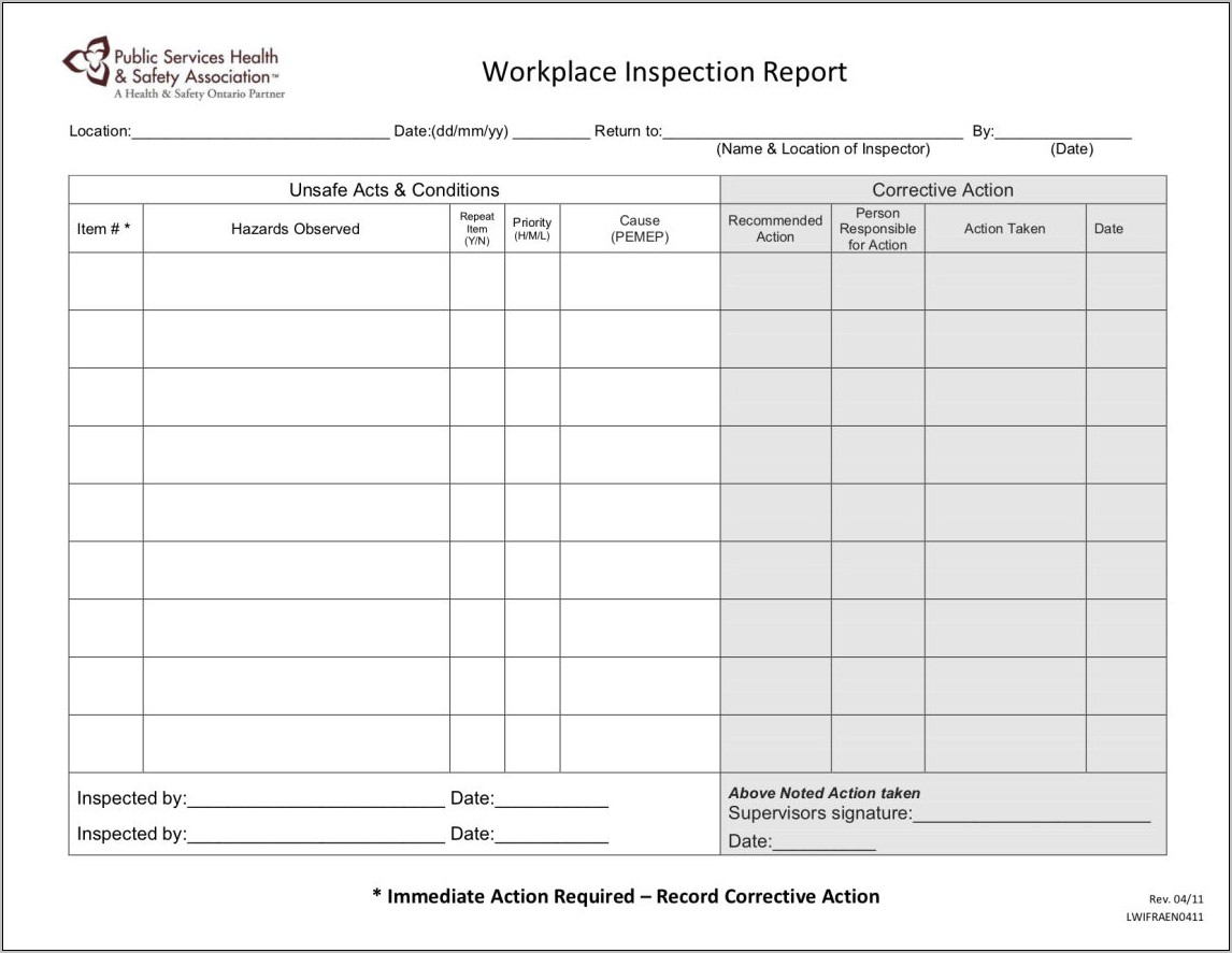 Workplace Safety Inspection Checklist Ontario