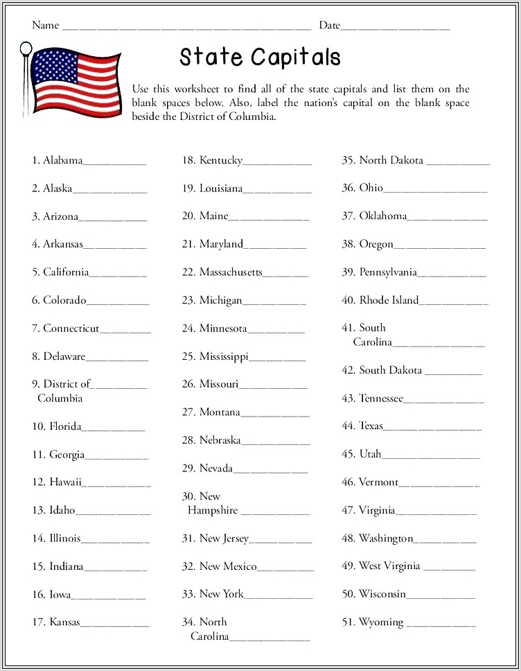 Blank United States Map Printable Worksheet