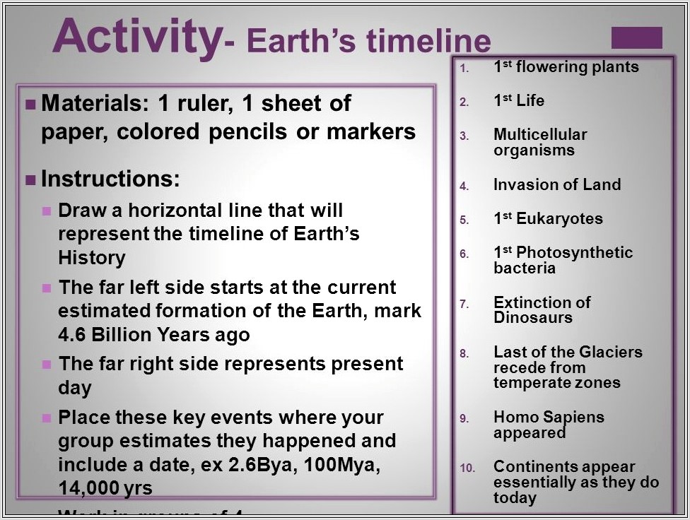 Earth History Timeline Worksheet