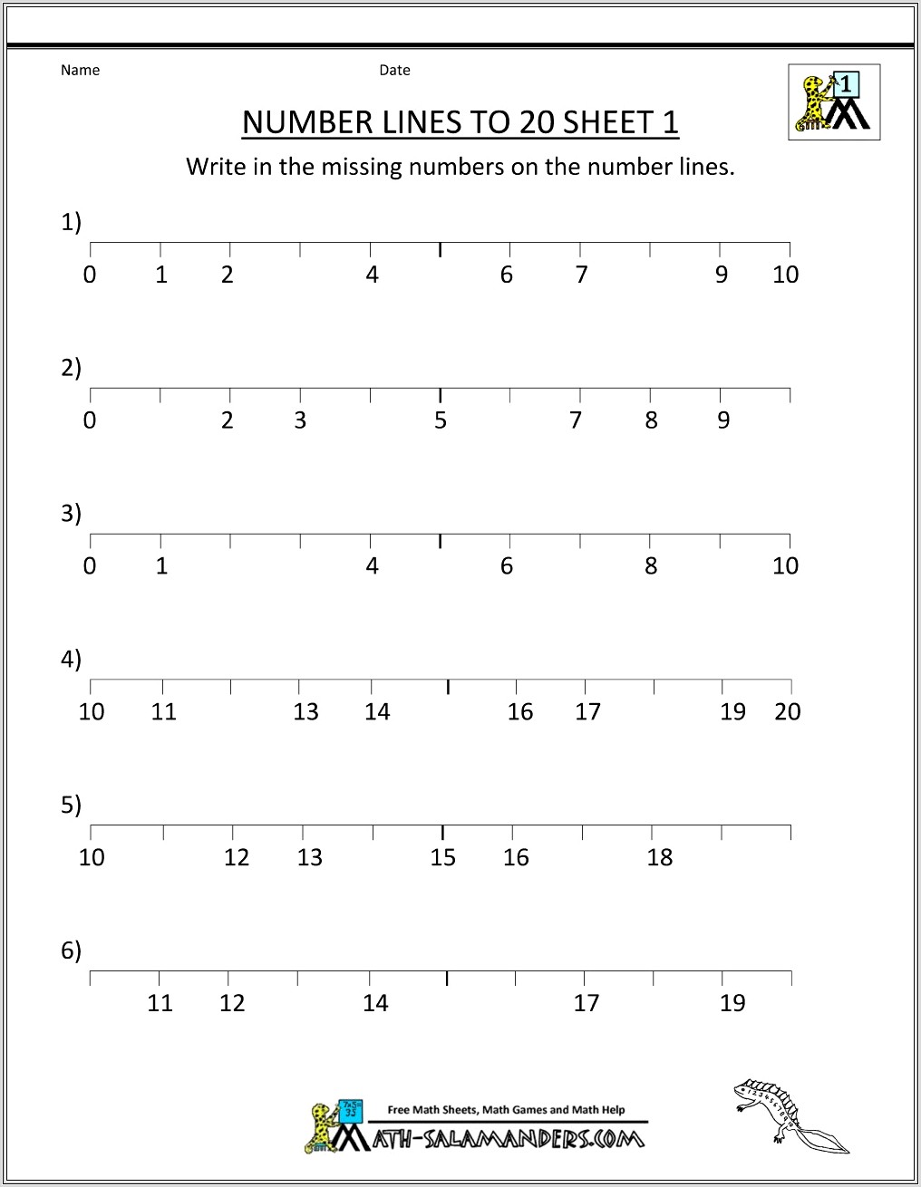 First Grade Math Worksheets Number Line