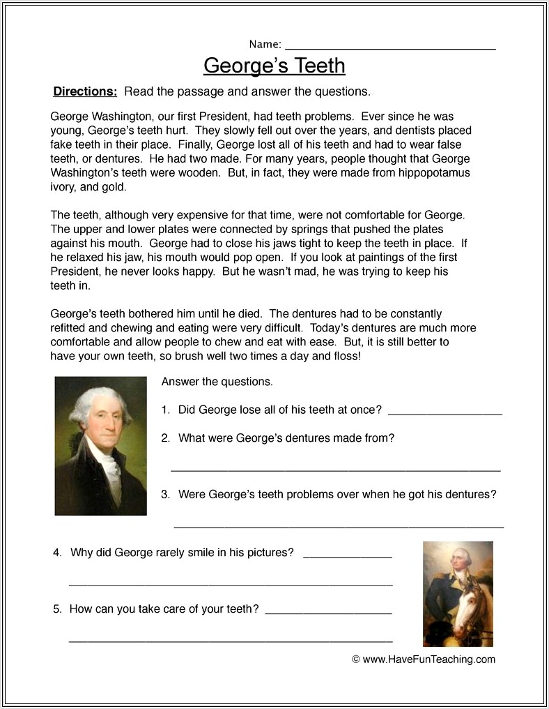 First Grade Worksheets On George Washington