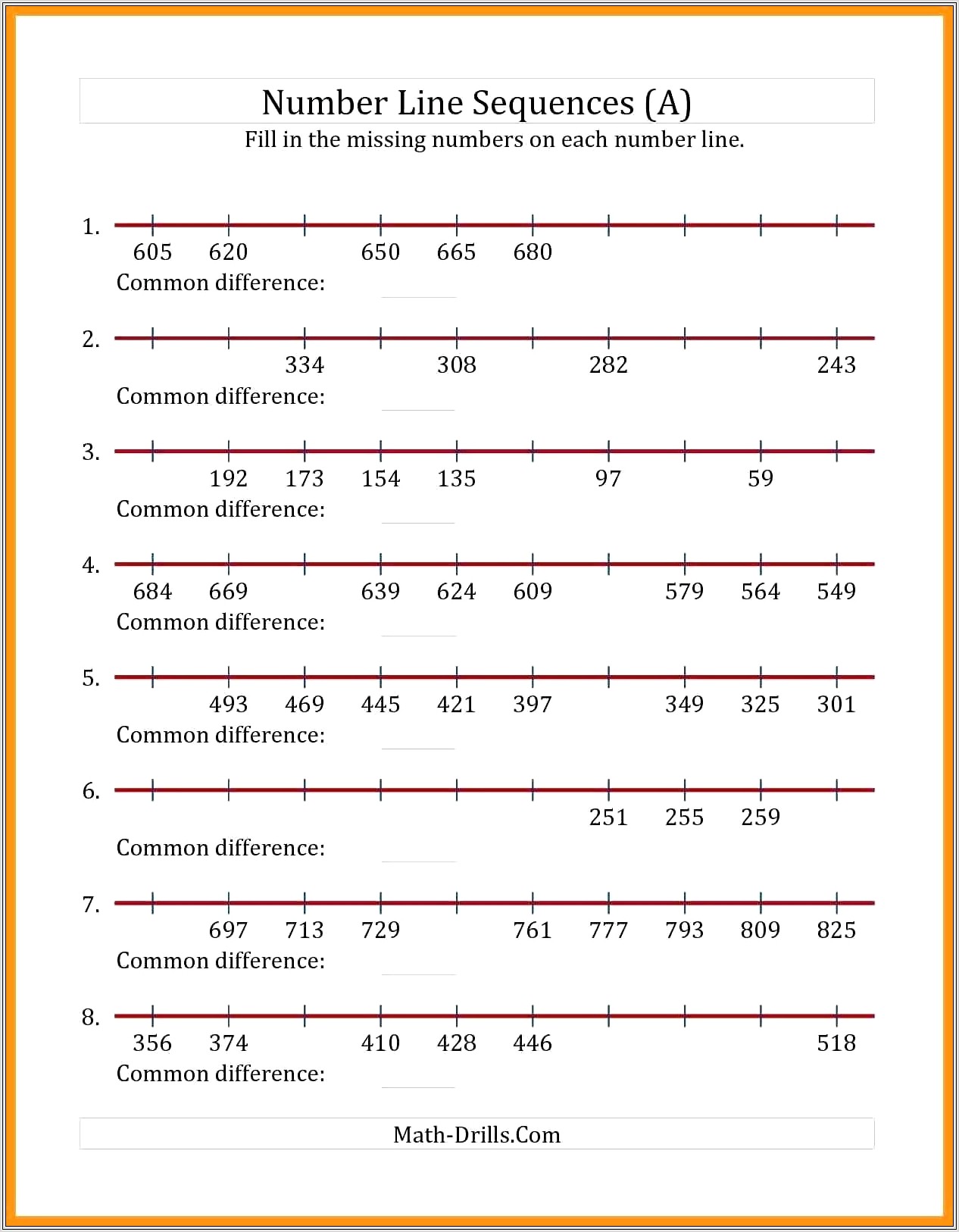 Math Worksheets Using A Number Line