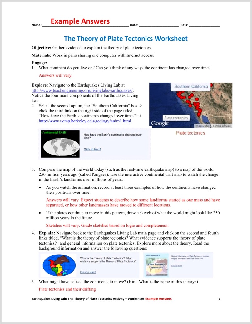 Moving Continents And Plate Tectonics Worksheet
