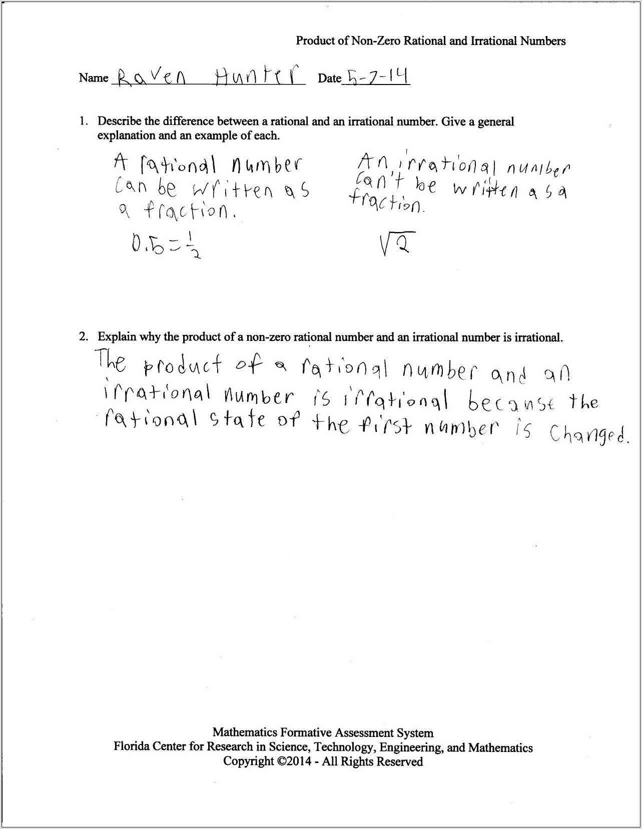 Rational Numbers Vs Irrational Numbers Worksheet