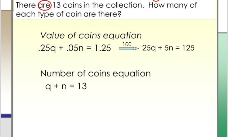 Systems Of Equations Word Problems Coins