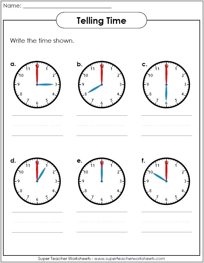 Telling Time Worksheets Draw Hands