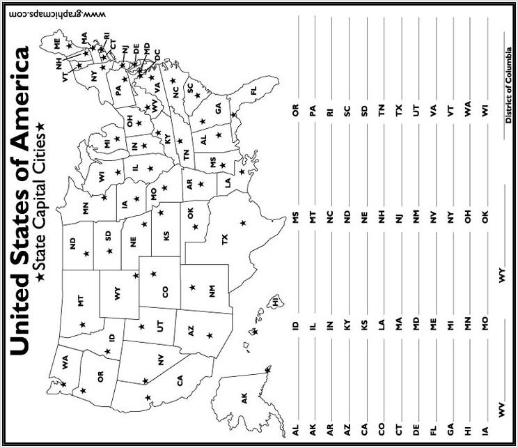 United States Capitals Map Quiz Printable