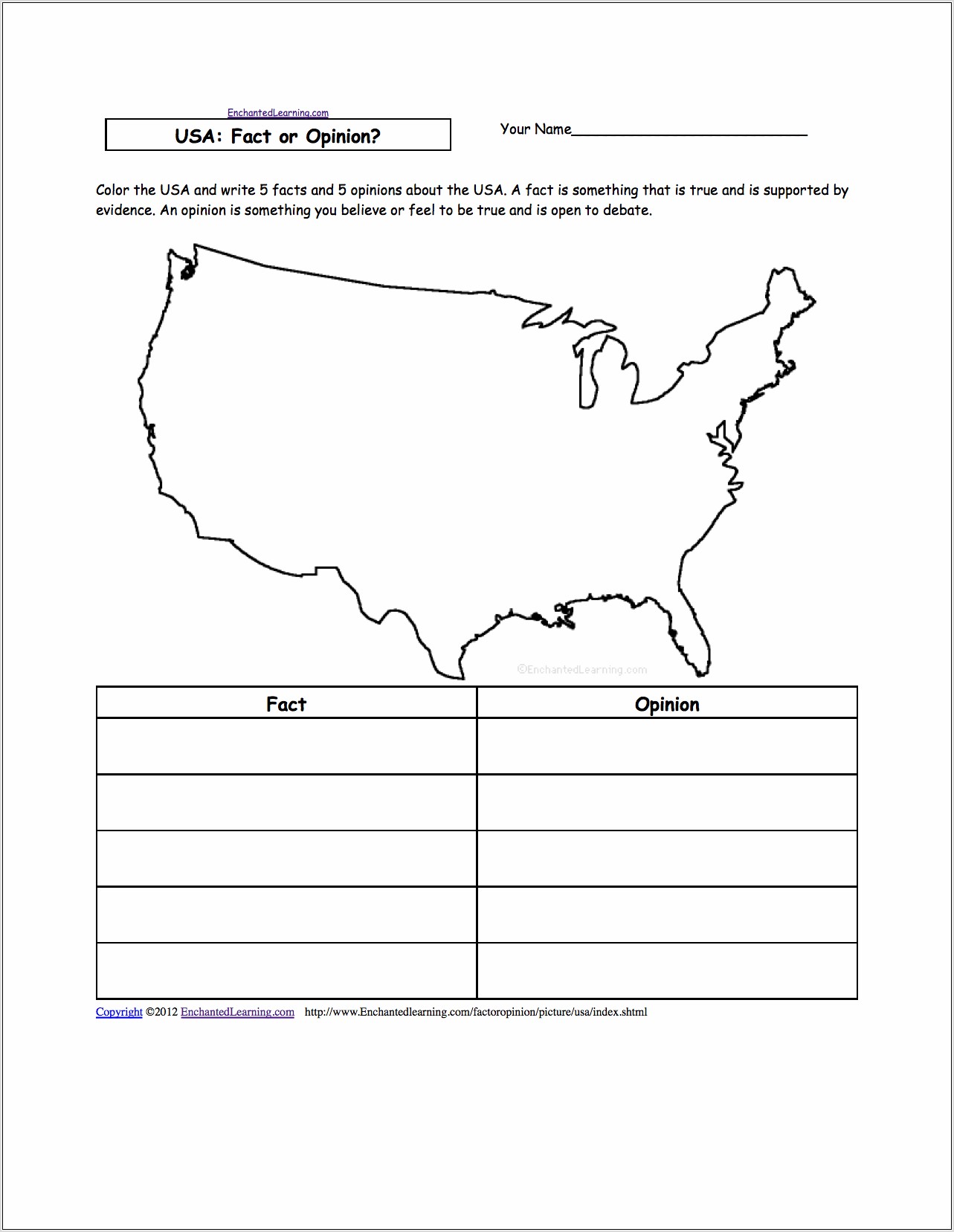 United States Map Activity Worksheet