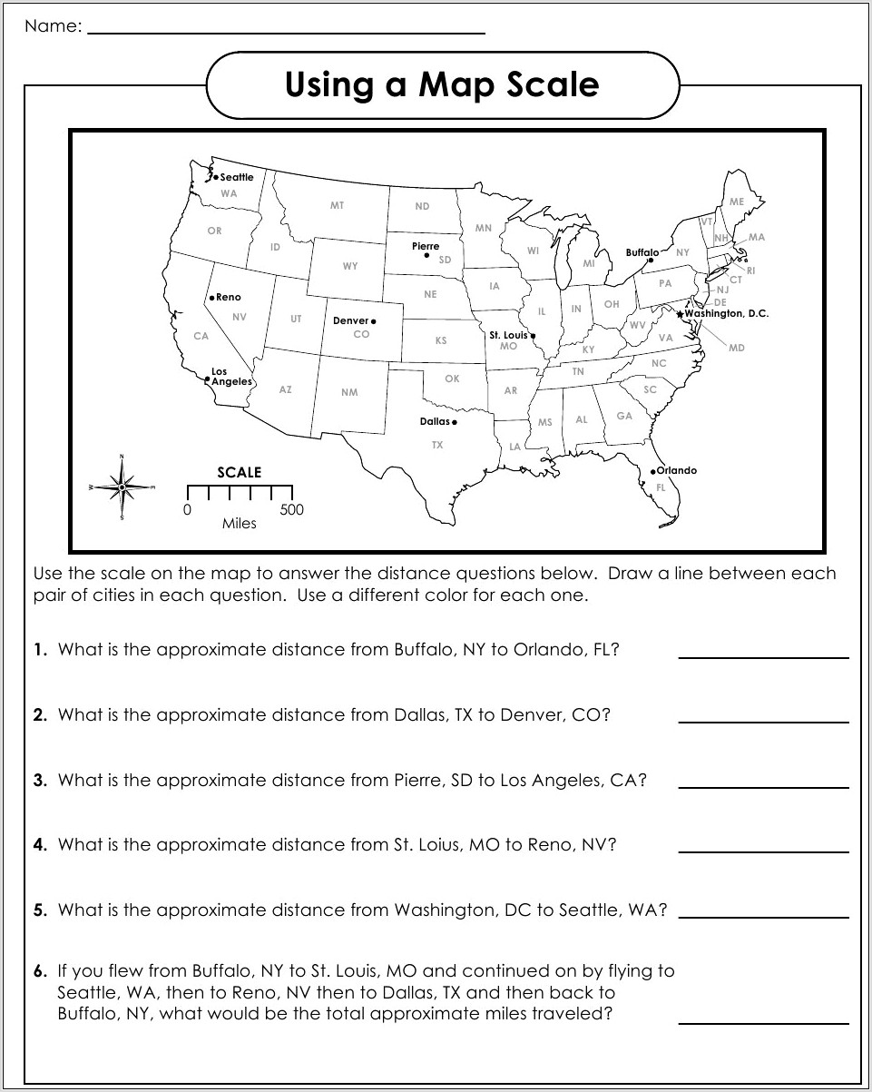 United States Map Scale Worksheet