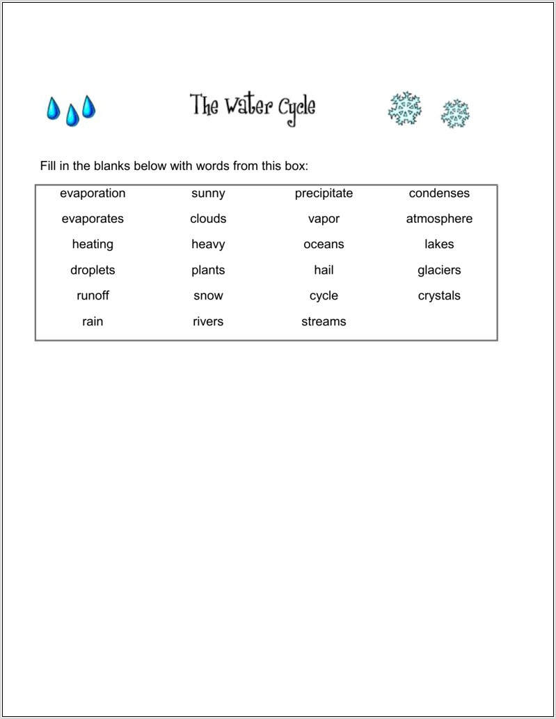 Water Cycle Worksheet Doc