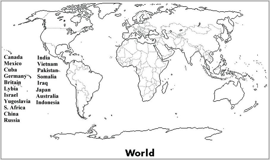 Worksheet Map Of The World