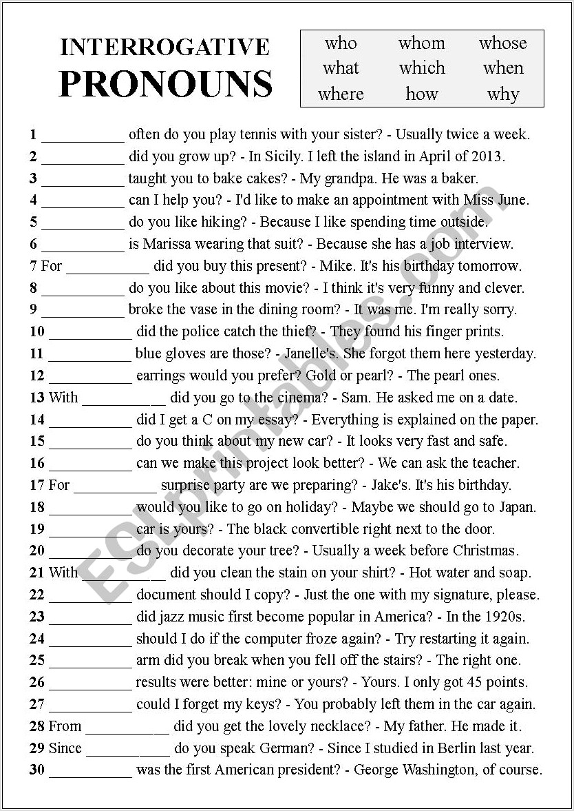 Worksheet On Interrogative Pronouns For Grade 2 Worksheet Restiumani Resume 7XOb5DP1Y3