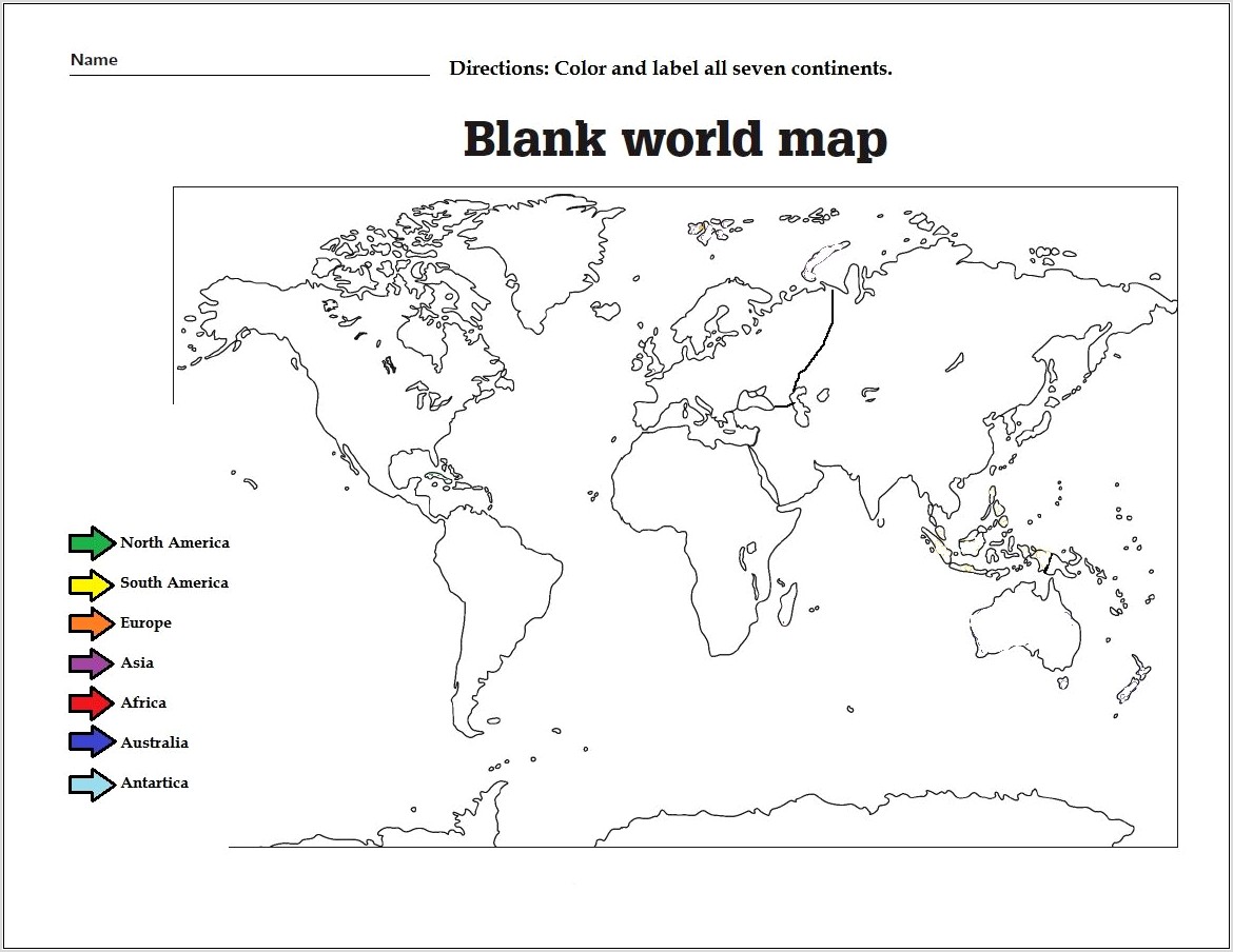 Worksheet World Map Continents