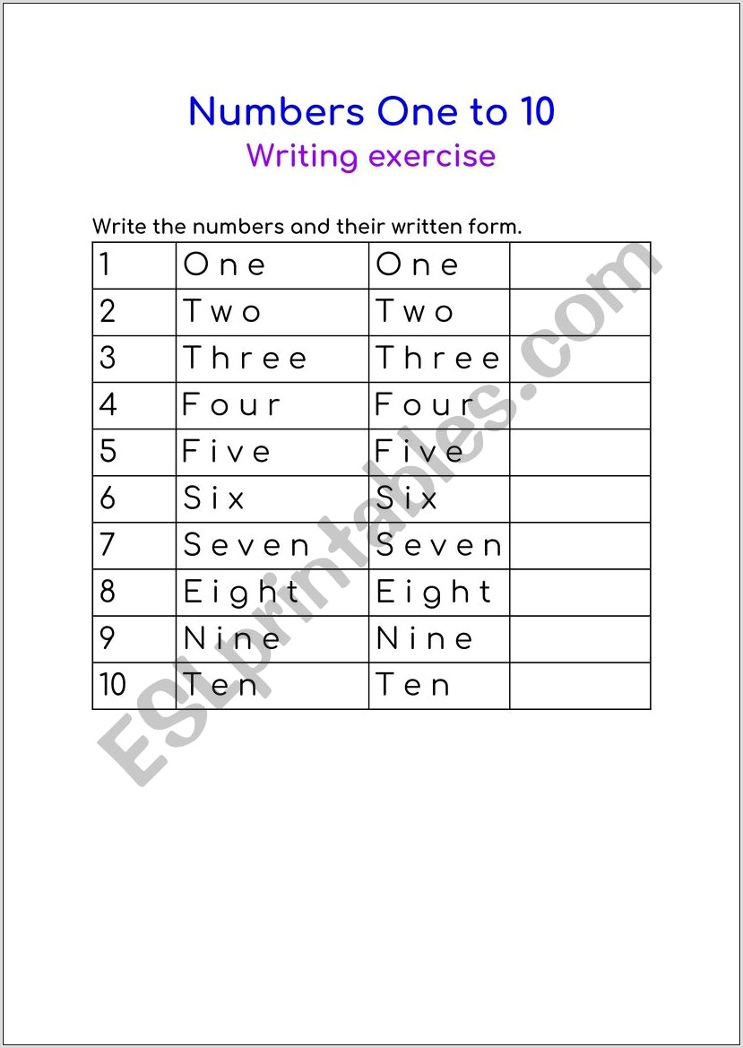 Worksheet Writing Numbers To 10