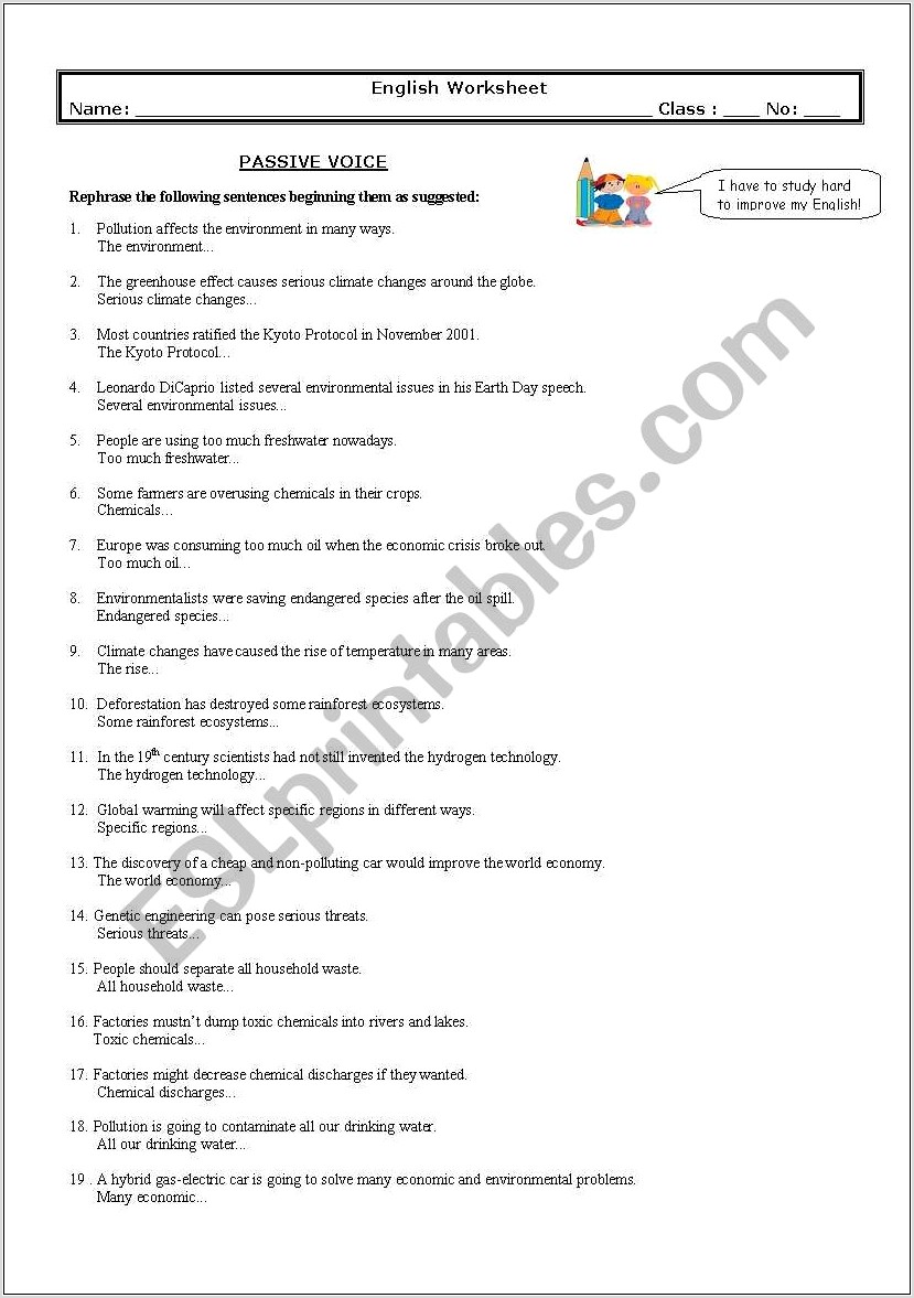 Worksheets English Passive Voice