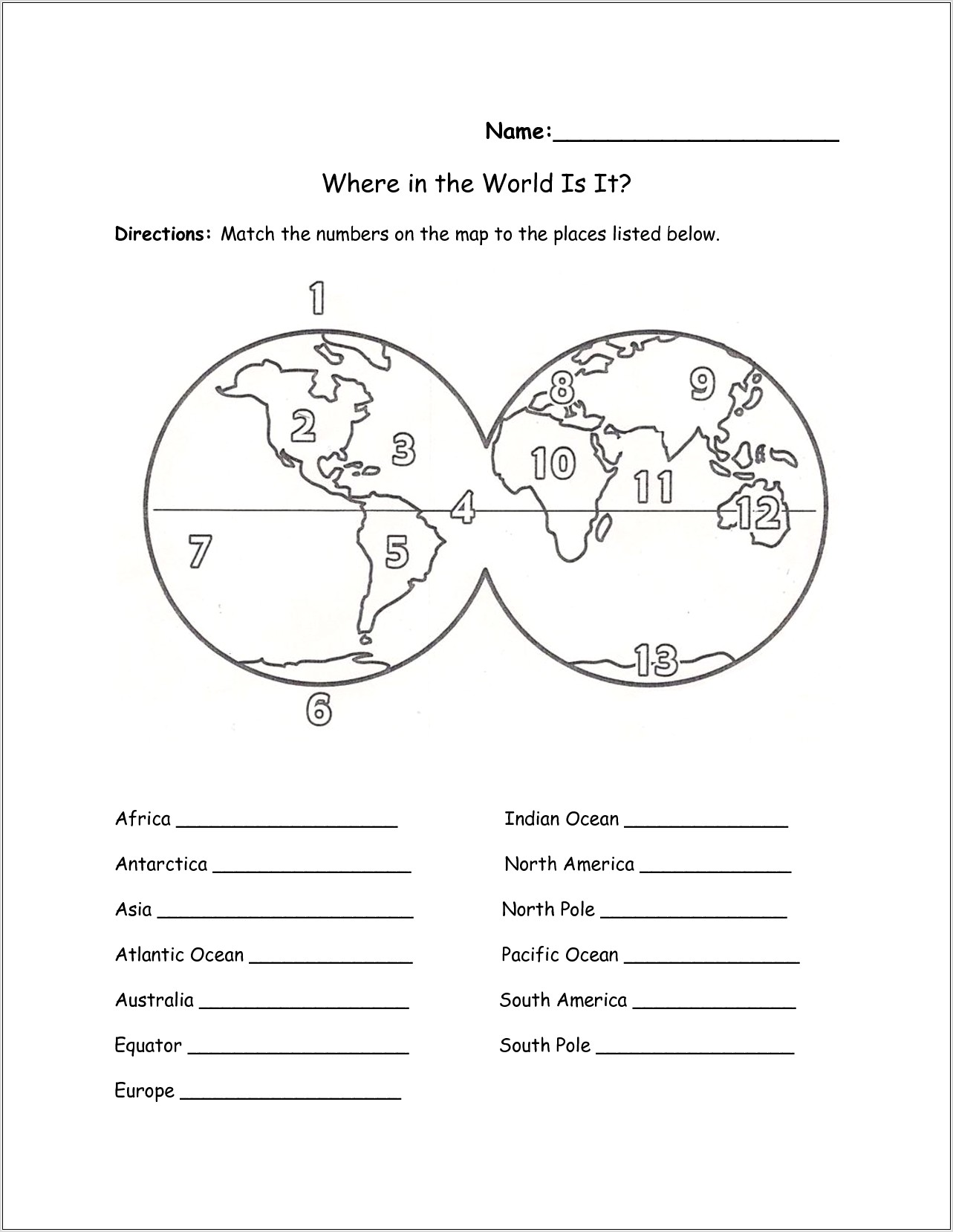 World Map Worksheet Continents And Oceans