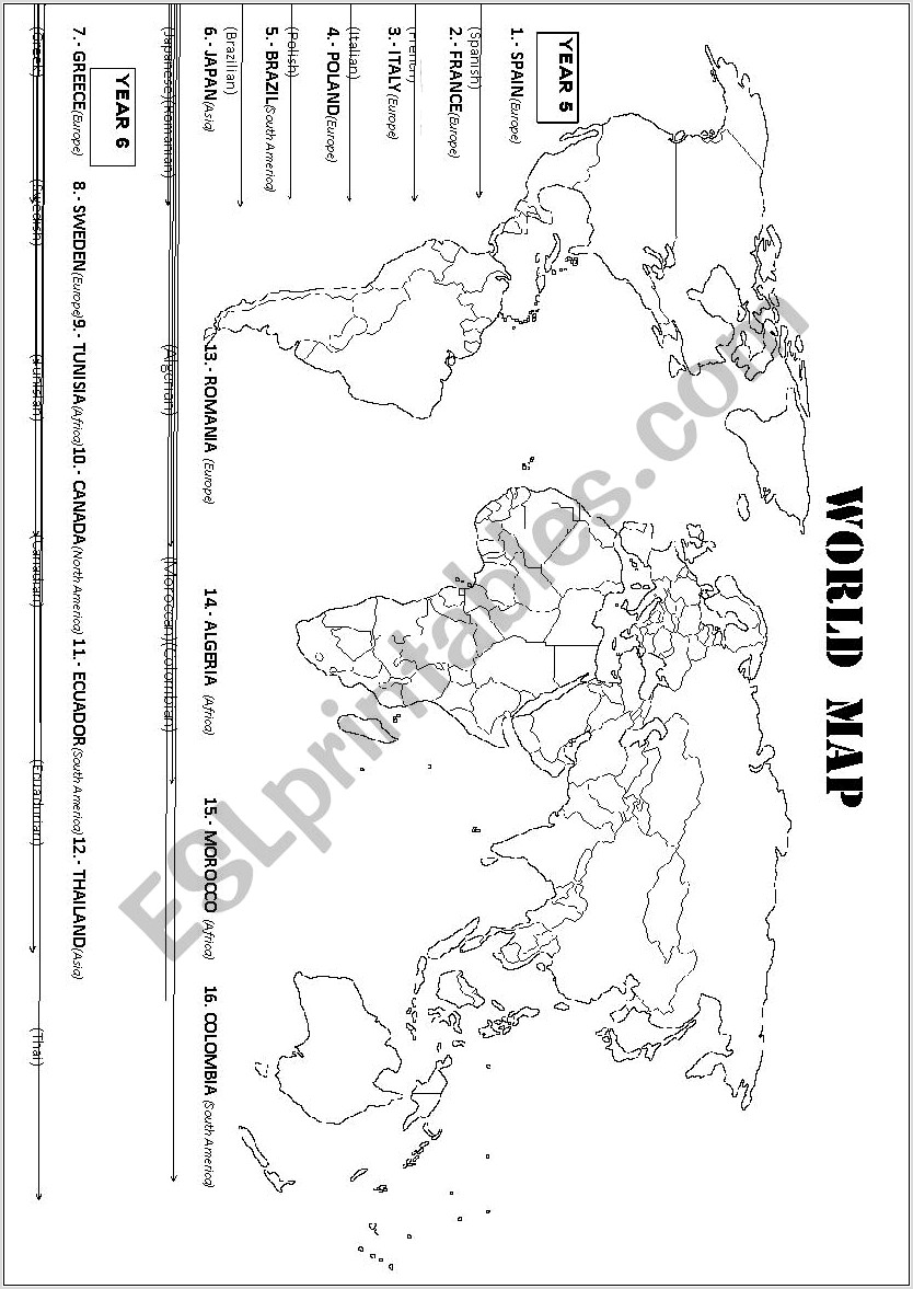 World Map Worksheet Countries