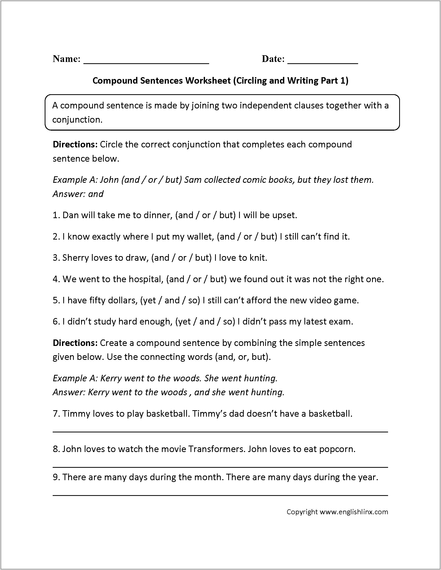 Writing Sentences Worksheets Middle School