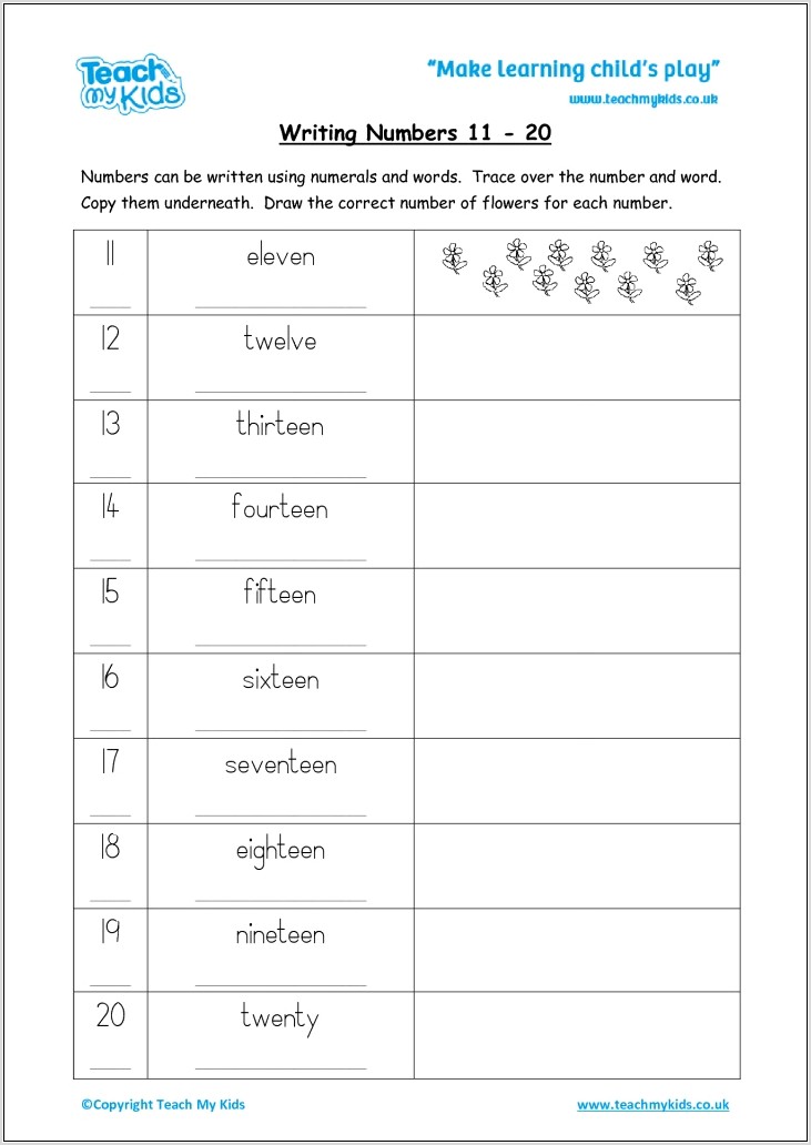 Writing Numbers Up To 20 Worksheet