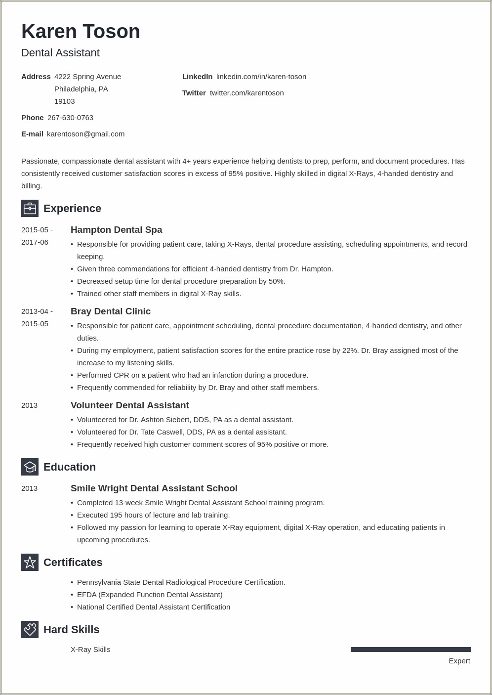 10 Years Experience Dental Receptionist Resume