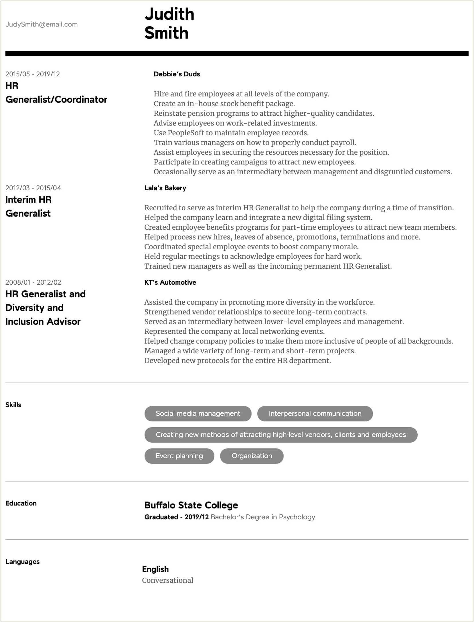 2019 Best Hr Resume Format For Experienced