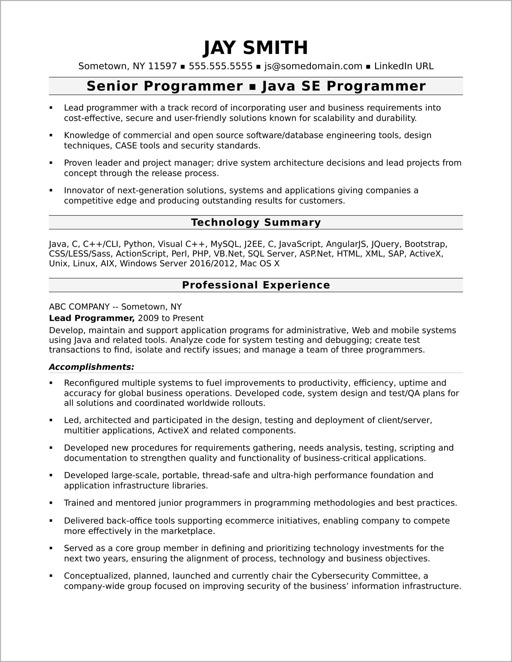 3 Years Java J2ee Sample Resume
