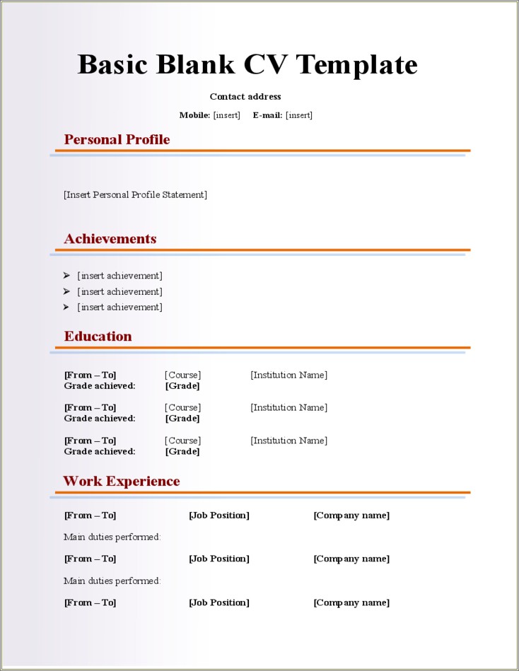 A Sample Of Resume For Freshers