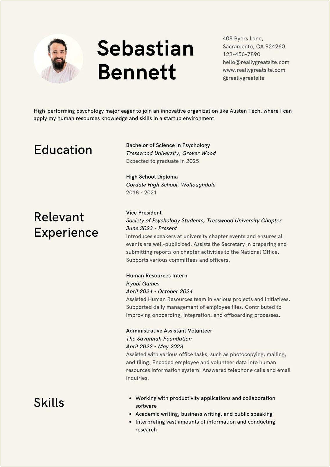 Academic Resume Template For College Student