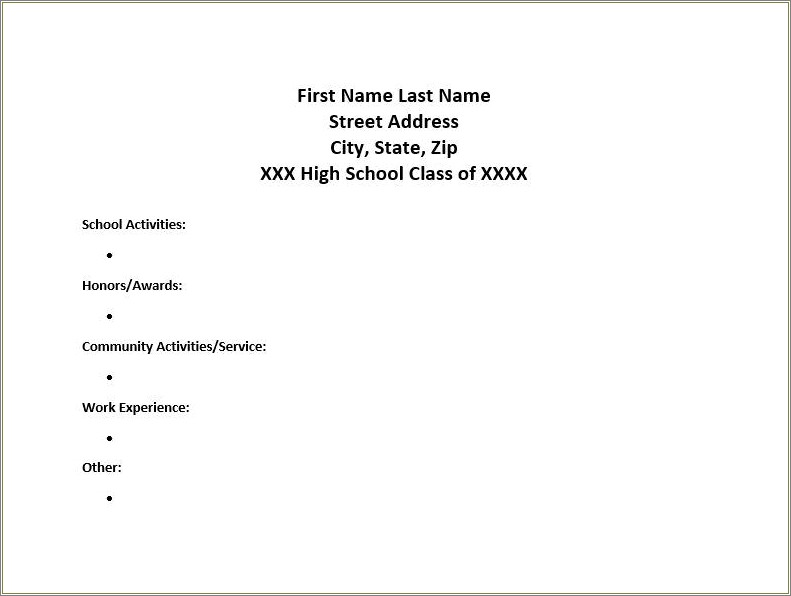 Activities Resume Template For College Application