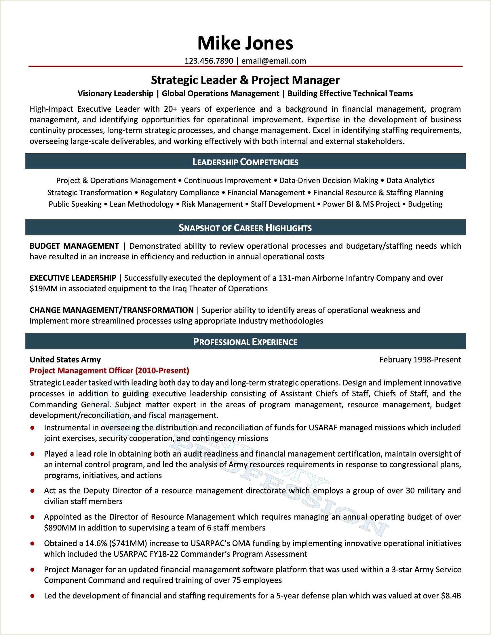Army Financial Management Specialist Federal Resume Example