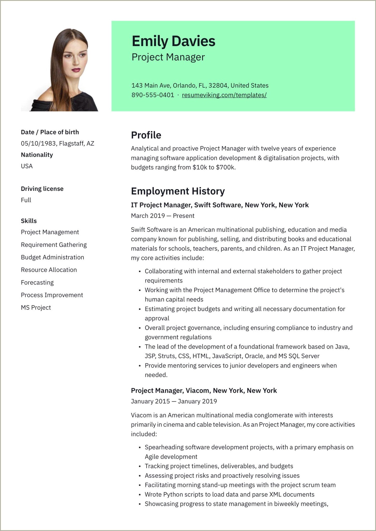 Best Healthcare Senior Project Manager Resume