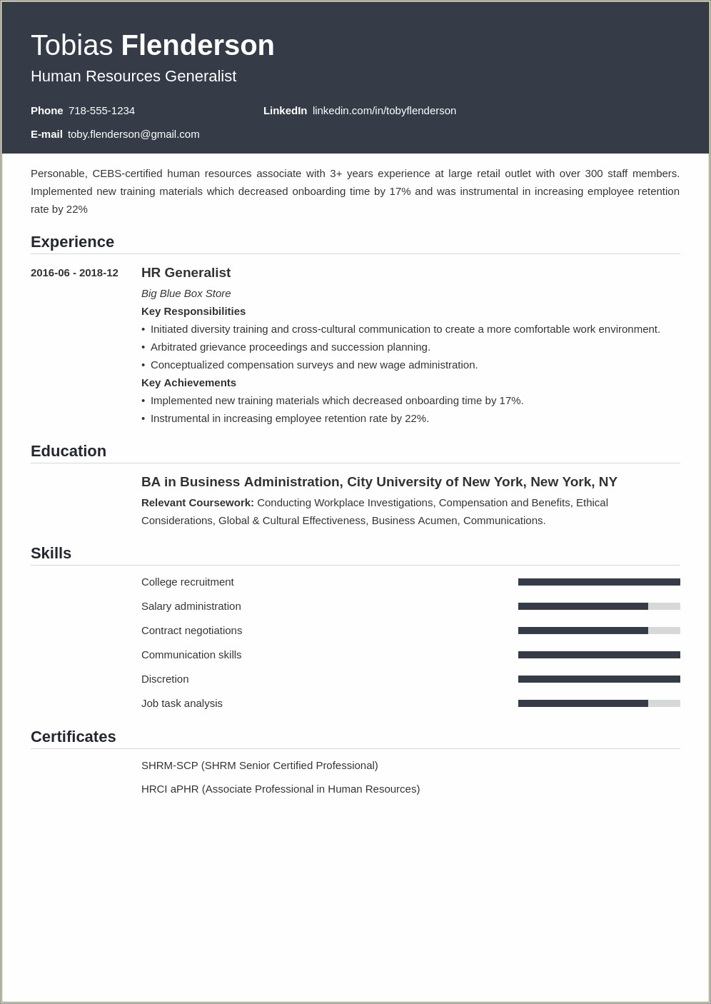 Best Hr Resume Format For Experienced