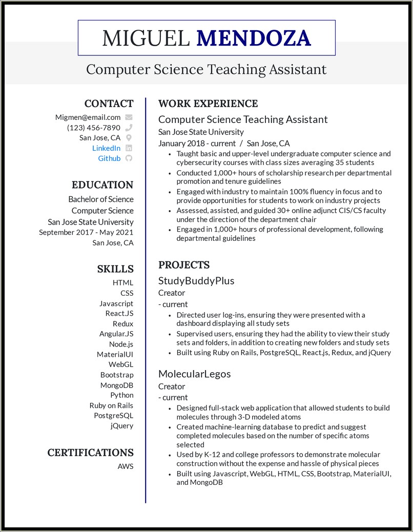 Best Resume For Computer Science Freshers