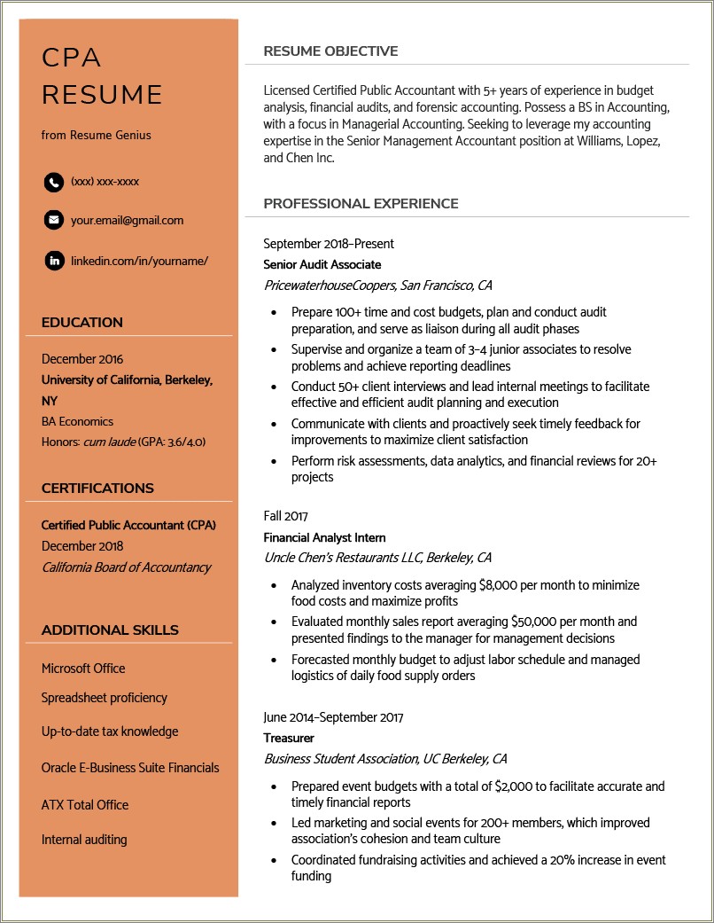 Best Resume Format For Experienced Accountant