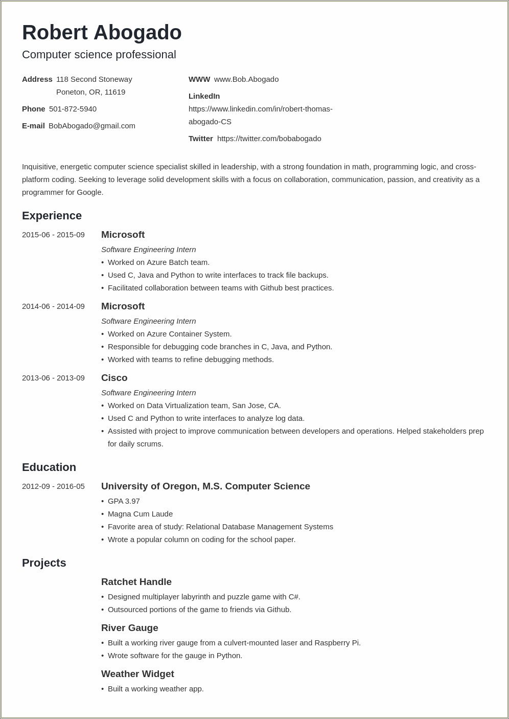 Best Summary Of A Computer Science Student Resume
