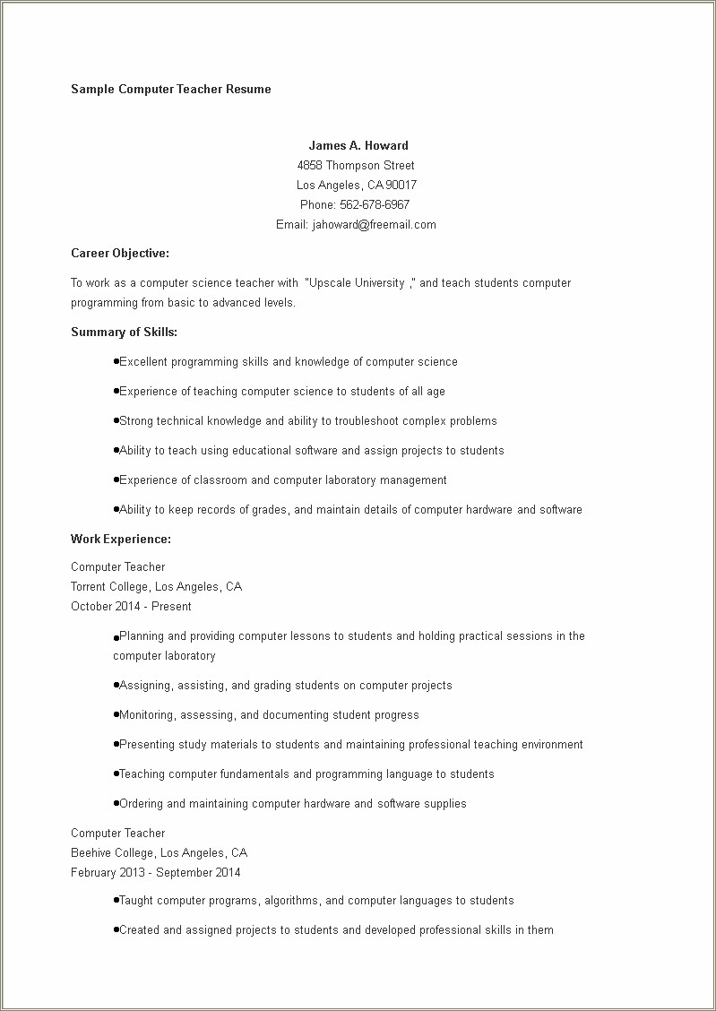 Career Objective For Resume For Computer Science Student