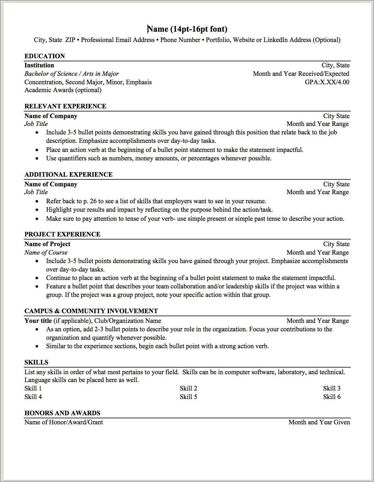College Resume Templates With Minor On It