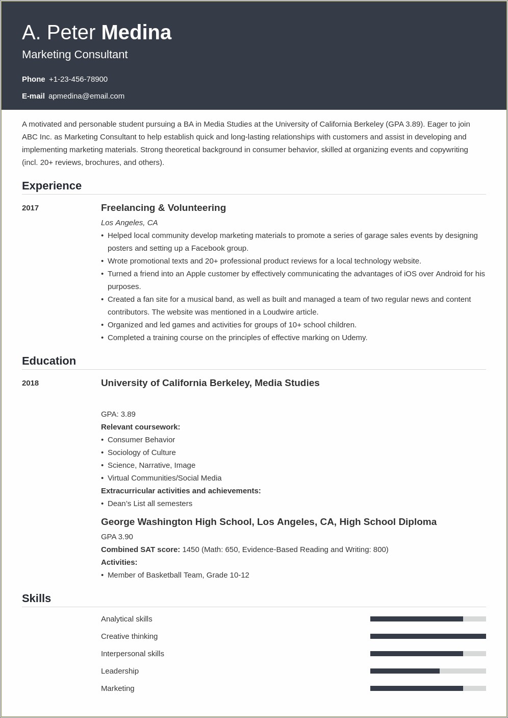 College Student No Job Experience Resume