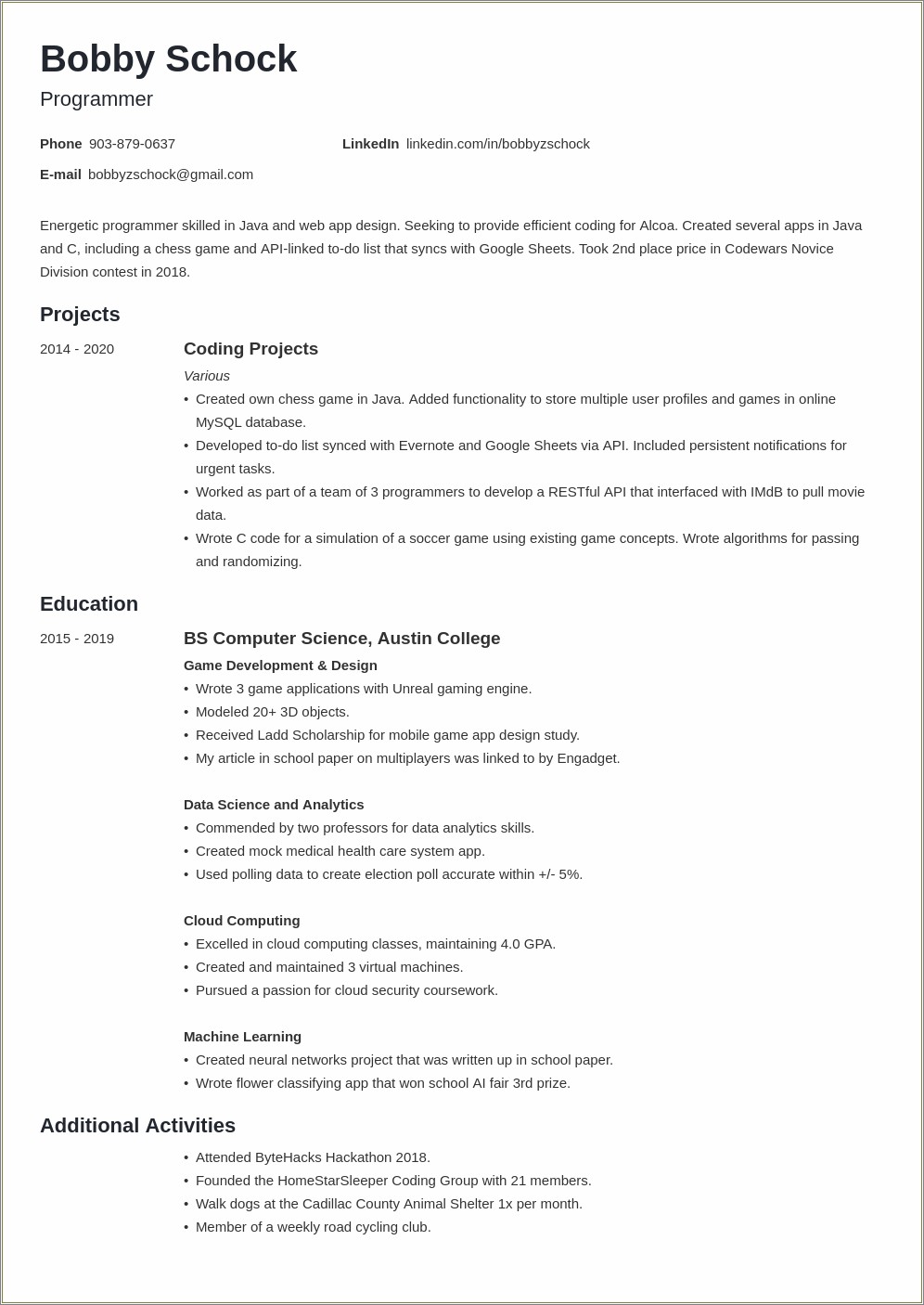 College Student Resume For Internship With No Experience