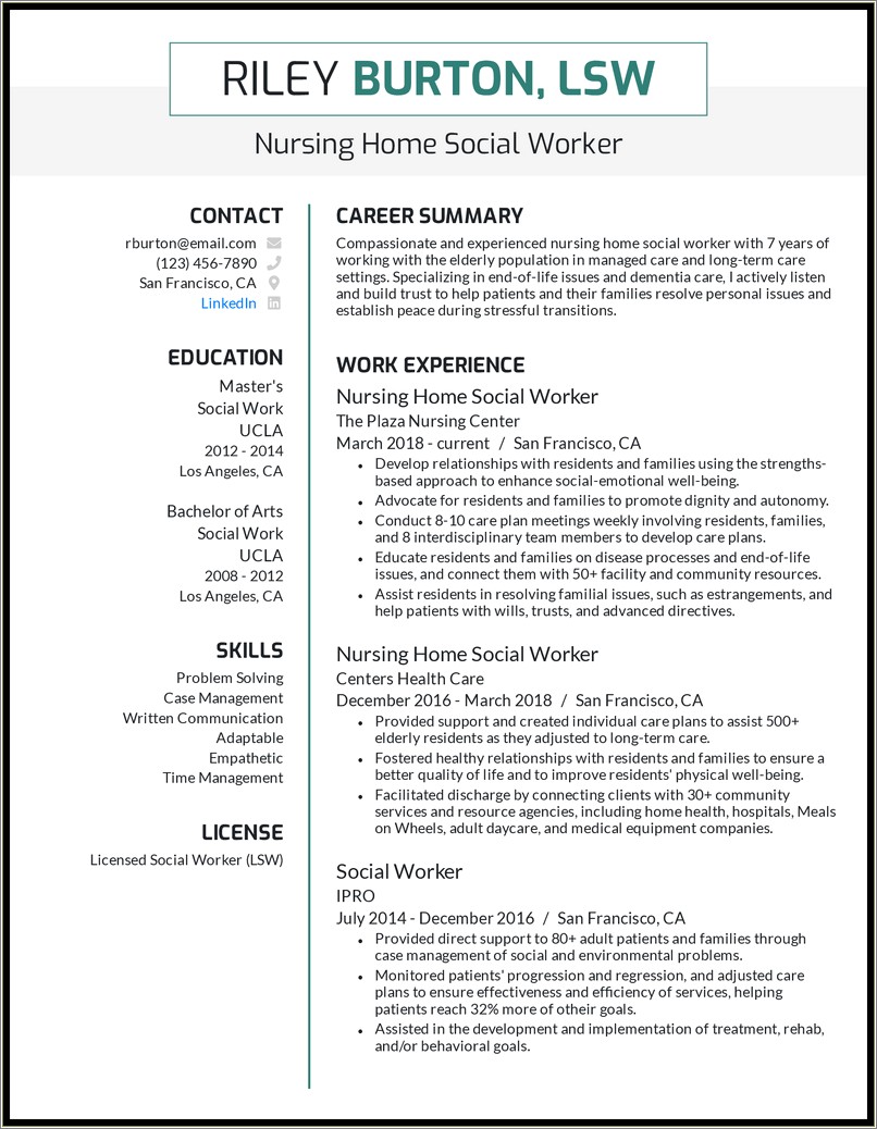 College Student Resume For Social Work Internship