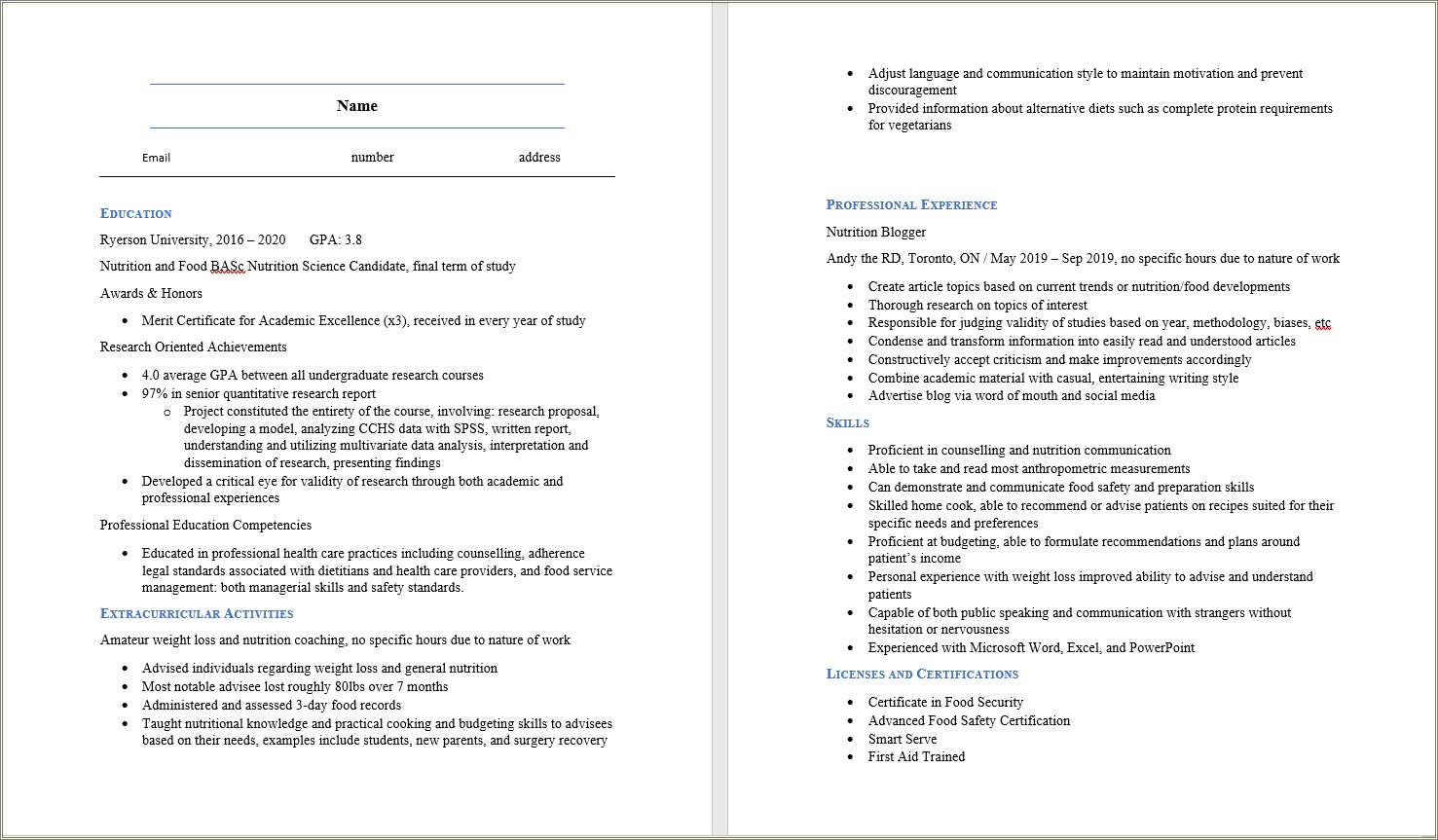 student resume work experience examples