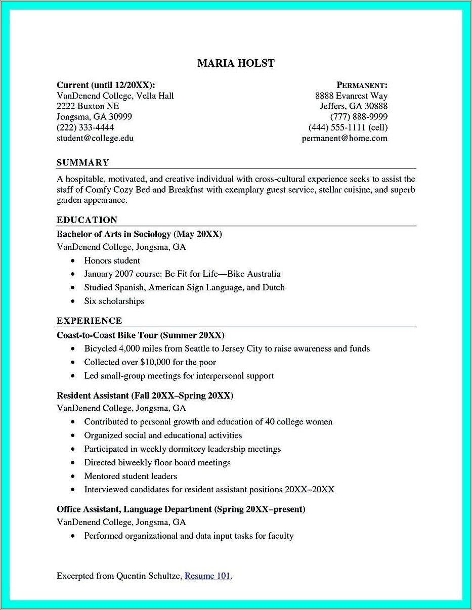 College Student With No Experience Resume
