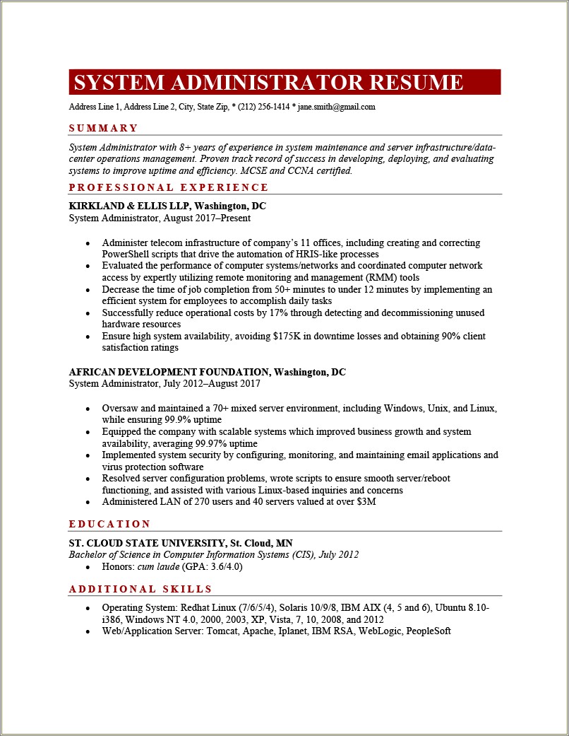 Computer And Information Systems Managers Resume