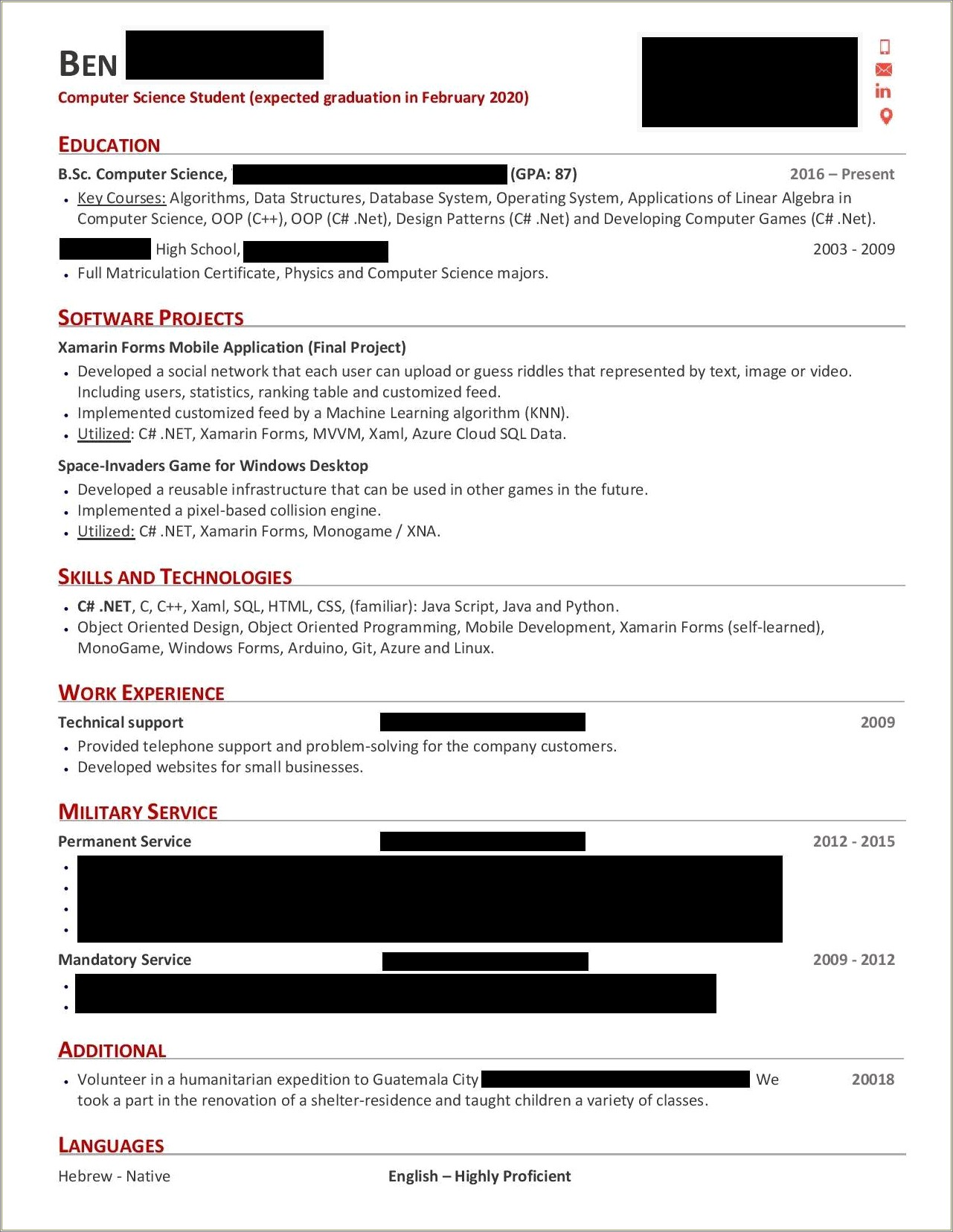 Computer Science Resume Sample For Students
