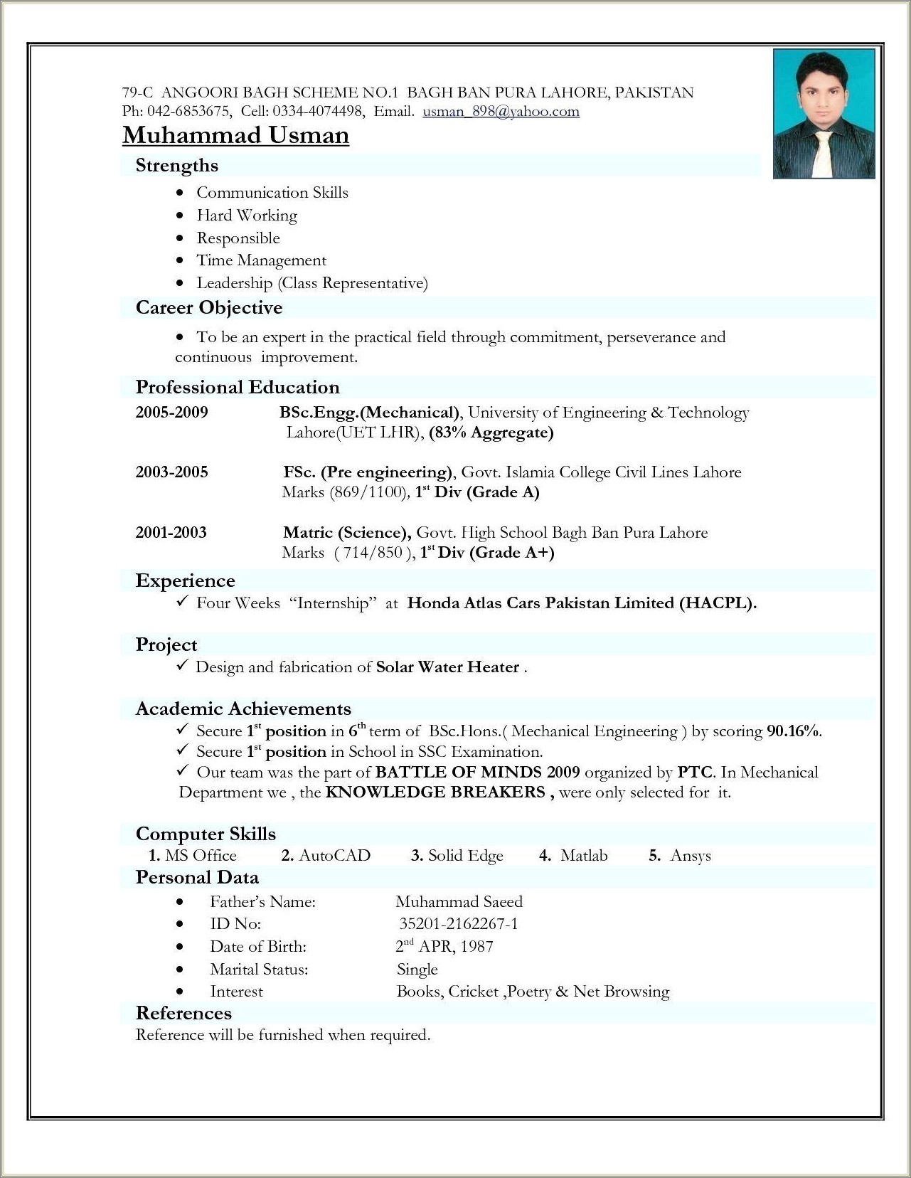 Computer Science Skills In Resume For Freshers