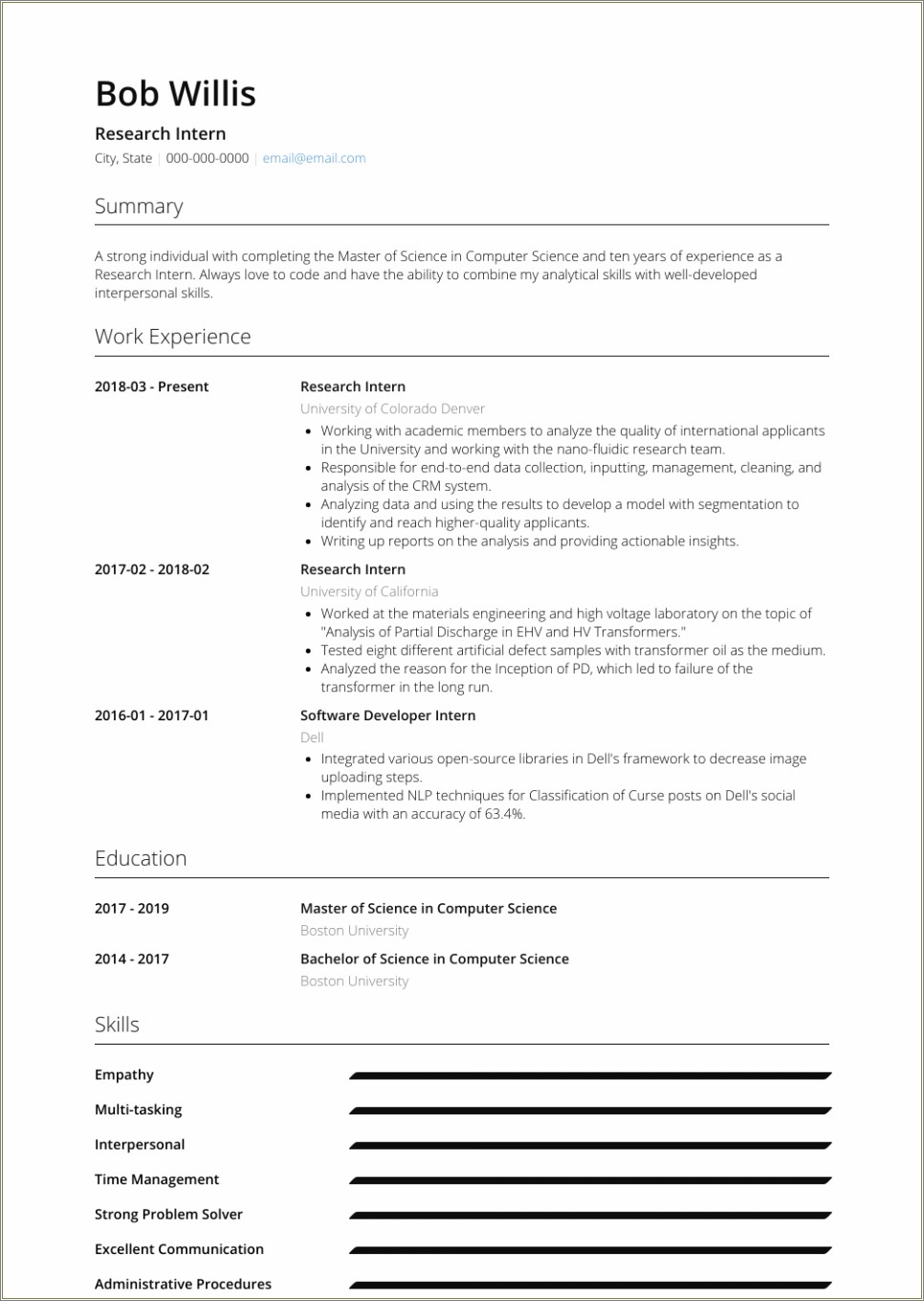 Computer Science Student Resume No Experience Pdf